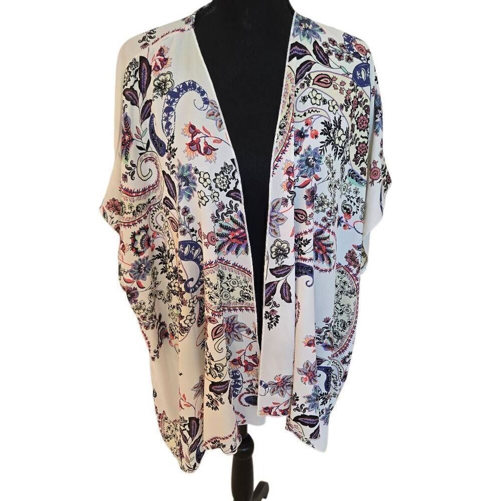 I Joah Womens Floral Print Open Lightweight Kimono Top Size Medium